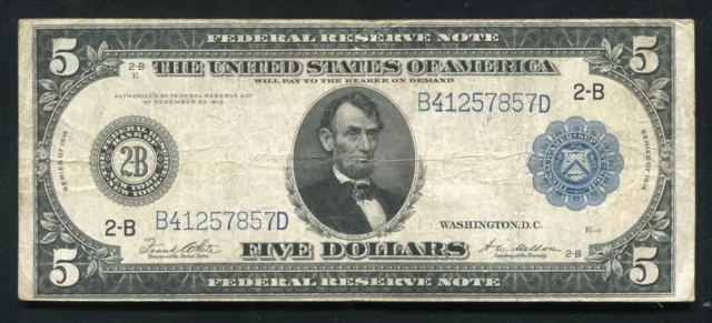 FR. 851a 1914 $5 FIVE DOLLARS FRN FEDERAL RESERVE NOTE NEW YORK, NY VERY FINE