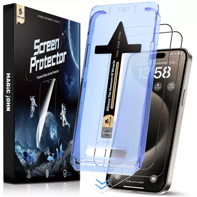 MAGIC JOHN Tempered Glass Screen Protector For iPhone15 14 13 12 11 Pro Max PLUS