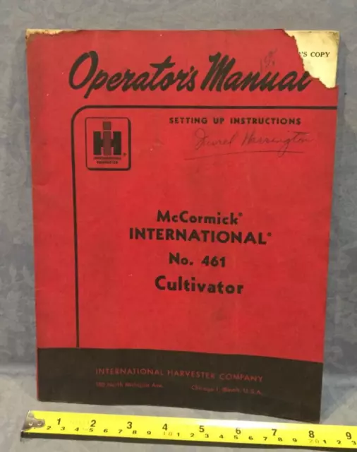 IH McCormick International No. 461 Cultivator Operators Manual