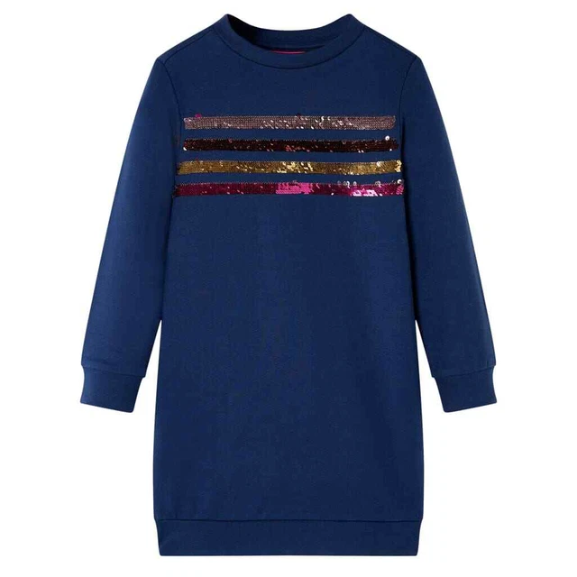 Abito in Felpa da Bambina con Strisce Paillettes Blu Marino 140 vidaXL