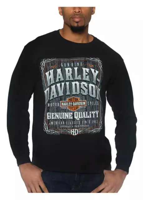 Harley-Davidson Men's Old Paint Long Sleeve Crew-Neck Cotton Shirt - Black