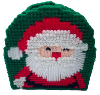 Vintage Handmade Yarn & Plastic Canvas Needlework Coasters Santa Christmas