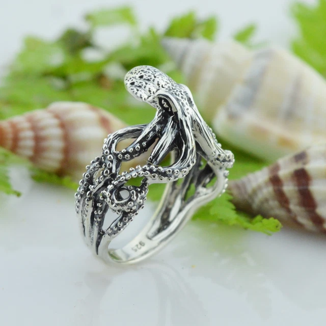 Sterling Silver 925 Sea Aquatic Creature Octopus Kraken Cephalopod Animal Ring