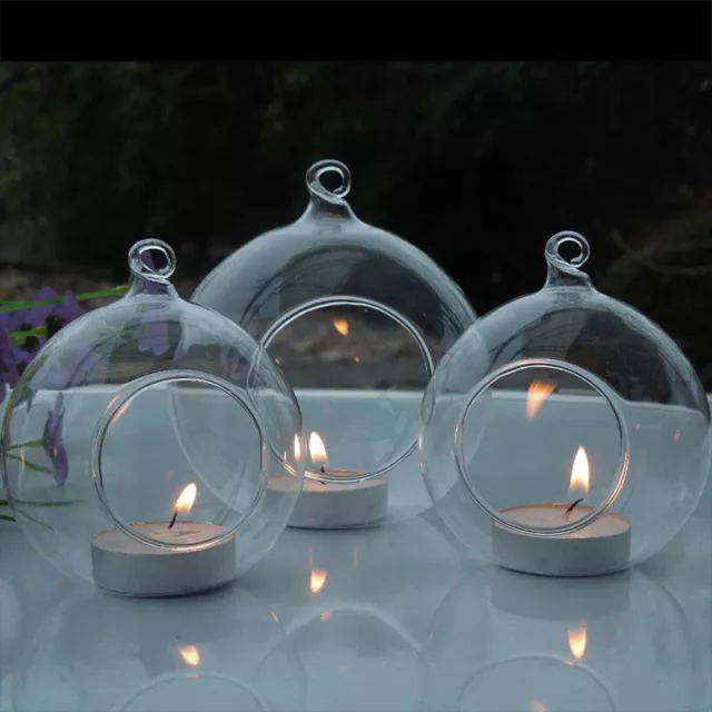 6-36X Glass Hanging Open Bauble Sphere Ball Tea Light Candle Holder Fillable DIY