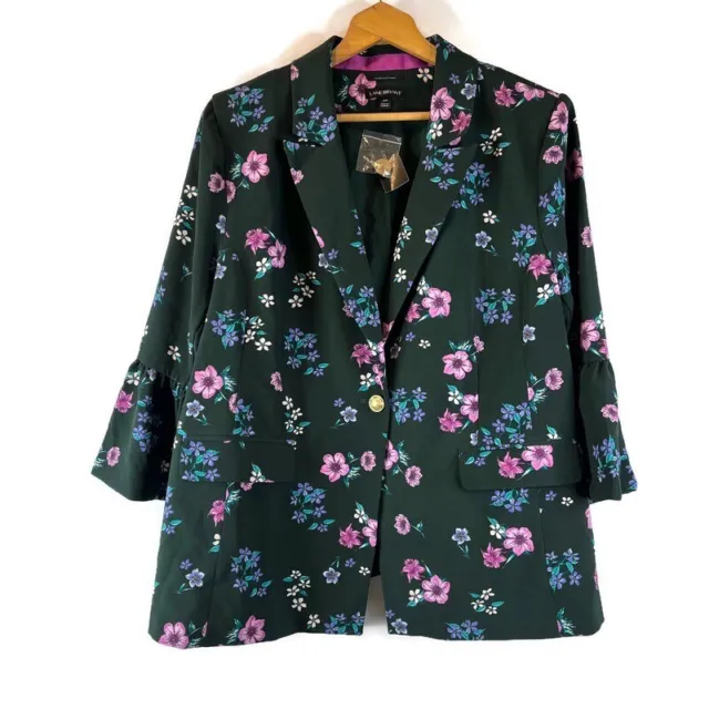 Lane Bryant Womens The Bryant Blazer Jacket Size 22P Green Floral Flutter Sleeve