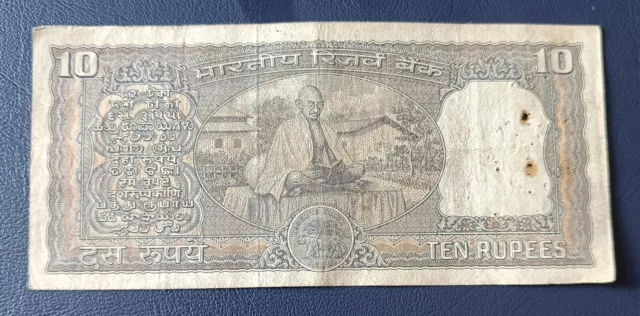OLD Antique Indian 10 Rupees note Gandhi Issues governor LK JHA.rare (Used Note)