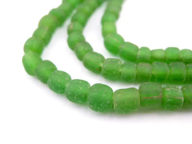 Green Java Glass Beads 5mm Indonesia Cylinder 24 Inch Strand