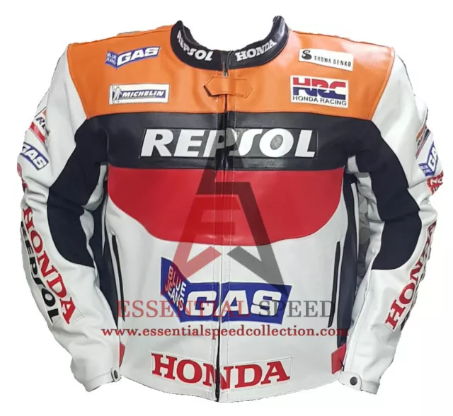 Honda Repsol Motorbike Leather Jacket in Cowhide / 5 Ce Approved Protections