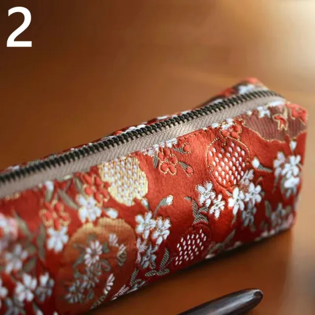 Japanese Brocade Fabric Floral Pencil Bag Pen Case Zipper Student Stationery