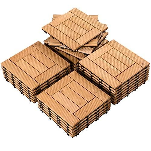 Azulejos de cubierta de madera natural Yaheetech 27 piezas azulejos entrelazados cubierta de patio azulejos sólidos con...