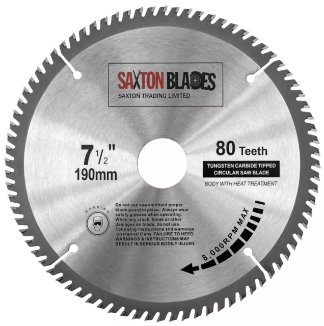 Saxton TCT Circular Wood Saw Blade 190mm x 80T for Bosch Makita Dewalt Mitre