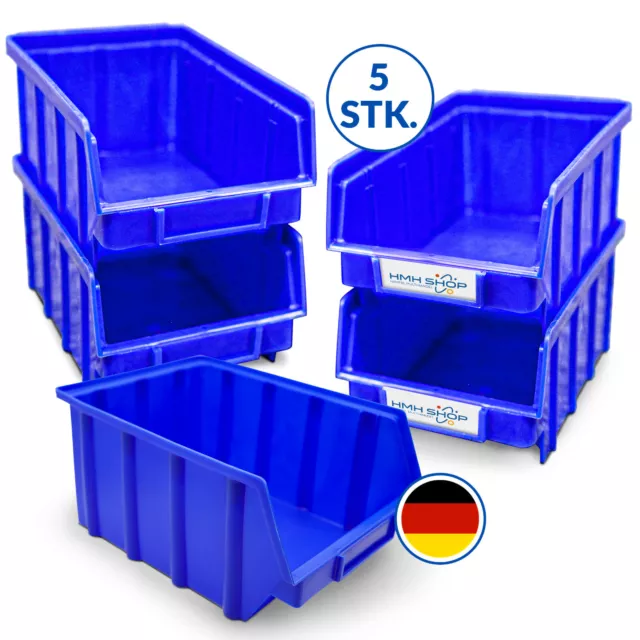 5 blaue Stapelboxen Gr. 4 Lager Blau Sichtlagerkästen Stapelkasten Sortierbox