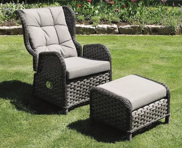 Verstellbarer Polyrattan Comfort Relax Ohrensessel Gartensessel Polster Hocker