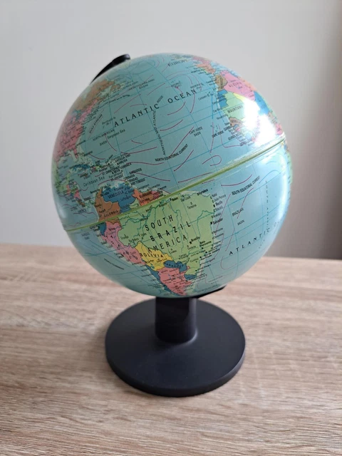 1993 Vintage Retro Tin Plate, Plastic, Desktop, World Map Globe