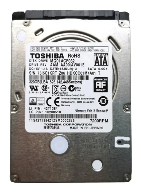 Toshiba 320GB MQ01ACF032 7200RPM 6Gb/s 16MB Cache SATA 2.5" Thin 7mm Laptop HDD