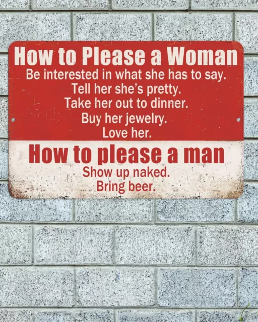 How To Please A Woman A Man Sign Aluminum Metal 8"x12" Funny Garage Man Cave