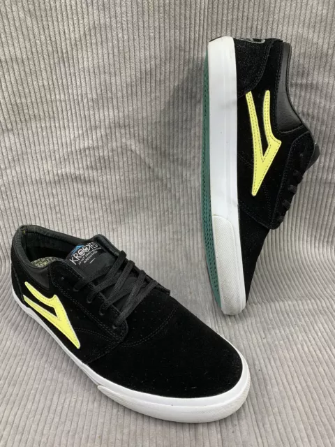 Zapatillas Lakai Krooked Griffin para hombre 10 negras amarillas gamuza skateboarding