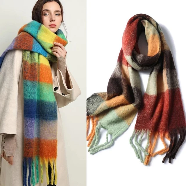Bufanda A Cuadros Para Mujer Chales De Pashmina Invierno Borlas Cálidas Bufanda