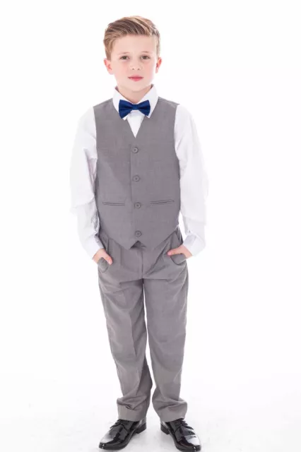 Boys Suits, Page Boy Bow Tie Suit Grey Navy Suit Wedding Party Baby Boys 4 Piece 2