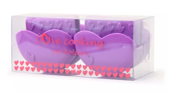 Silicone Heart Design Pot Holder Set of 2 Heat Resistant Mitt Glove Cooking Grip 2