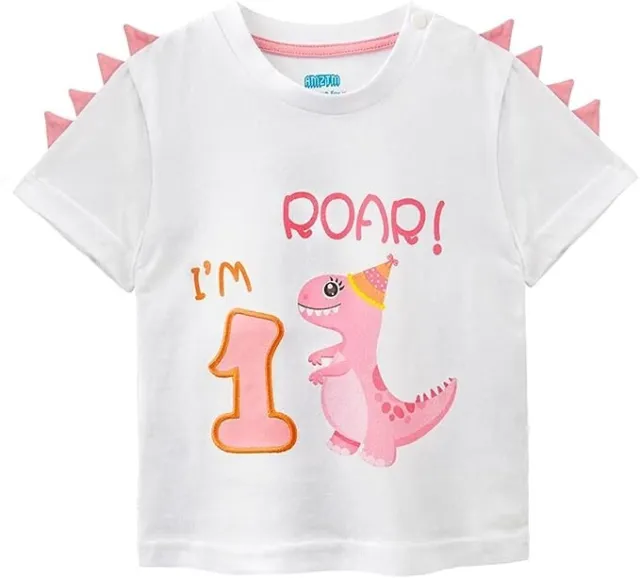 AMZTM Maglietta 1°Compleanno Bambine T-Shirt Ragazze Dinosauro Manica Corta