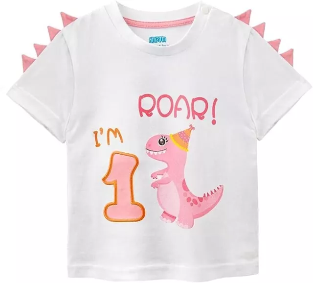 AMZTM Maglietta 1°Compleanno Bambine T-Shirt Ragazze Dinosauro Manica Corta