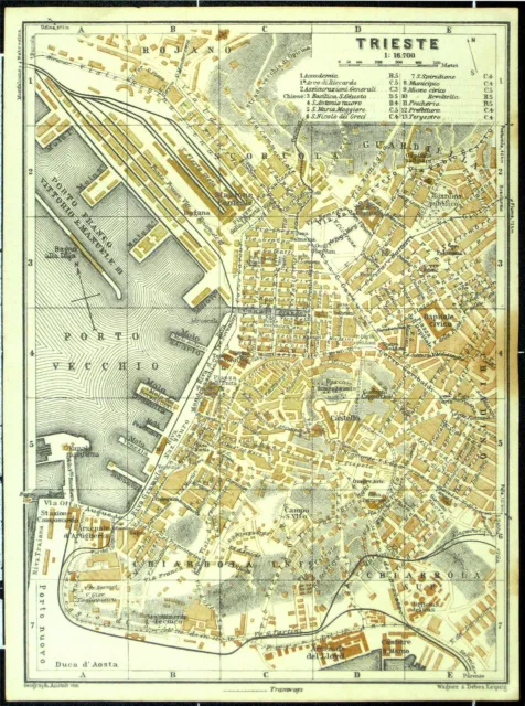 TRIESTE, alter Stadtplan (mappa della città vecchia), datiert 1931
