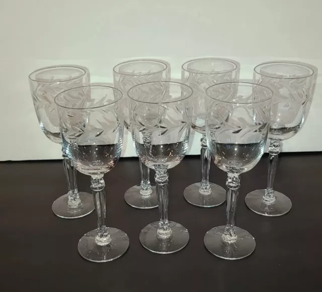 Set Of 7 Fostoria Holly Elegant Depression Glass Clear Claret Wine Glasses 2