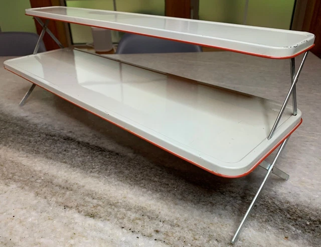 Vintage-Antique White/Red Deco Enamel Collapsable Metal Spice/Knick-Knack Shelf!