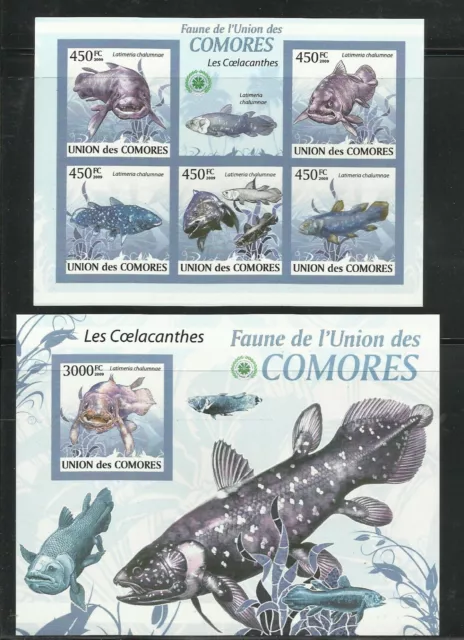 Comores BF** MNH  YT1671/75+BF201 ND poissons coelacanthe fisch   imperforate