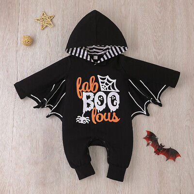 Baby Boy Girl Infant Hooded Jumpsuit Romper Outfit Bat Costume Halloween Cosplay