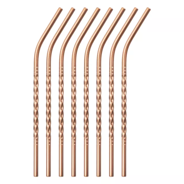 8Pcs 8.27" Long 0.24" Dia Stainless Steel Straws Bent Threaded Straws(Rose Gold)