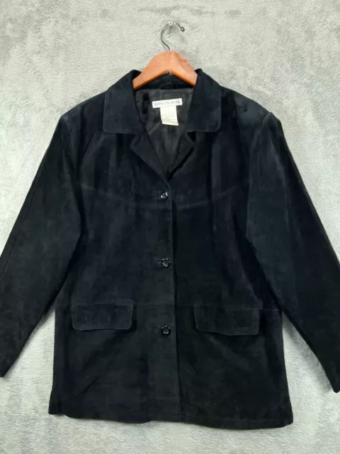 VTG Jessica Holbrook 100 Leather Blazer Jacket Womens Large Black Suede Washable