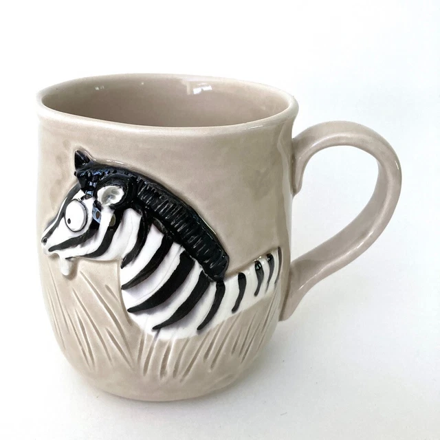 Vintage Zebras & Skunk 3D Coffee Mug Quon Quon Japan Hand Painted Ceramic
