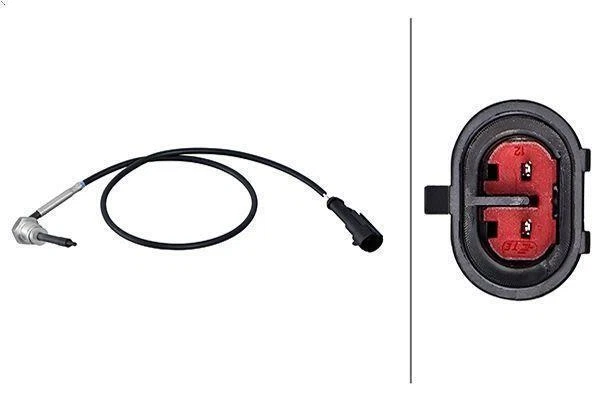 Sensore Temperatura Gas Di Scarico HELLA 6PT 014 494-051, Per VW Tiguan, 2 Poli, A Vite, Cavo 580mm, Ricambio Qualità OEM