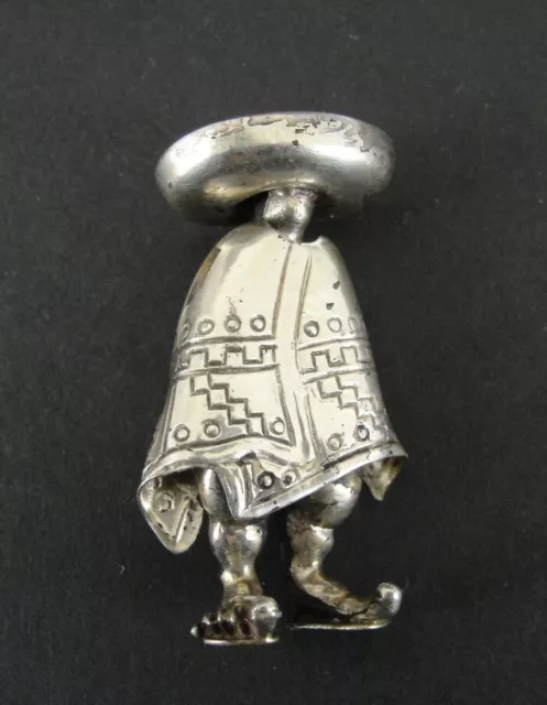 Brooch Sterling Sombrero Hat Man Vintage Silver 925 Detailed Poncho Pin Brooch