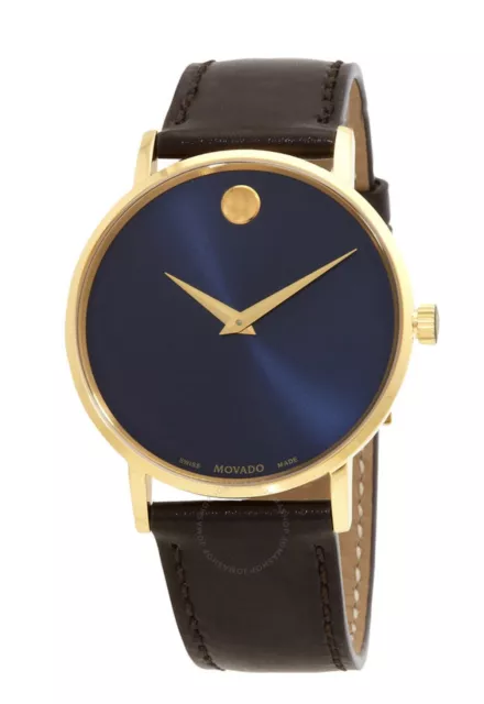 Nuovissimo Orologio da uomo Movado Classico Museo Quadrante Oro Marrone in Pelle 0607316