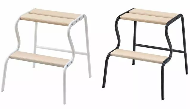 Ikea New GRUBBAN Step stool, black/birch and white