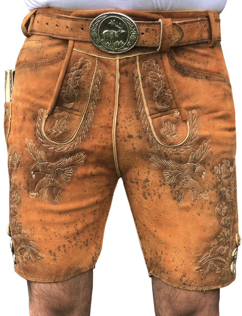 Trachten Lederhose Herren Oktoberfest Lederhose mit Gürtel Braun  Gr. 44-64