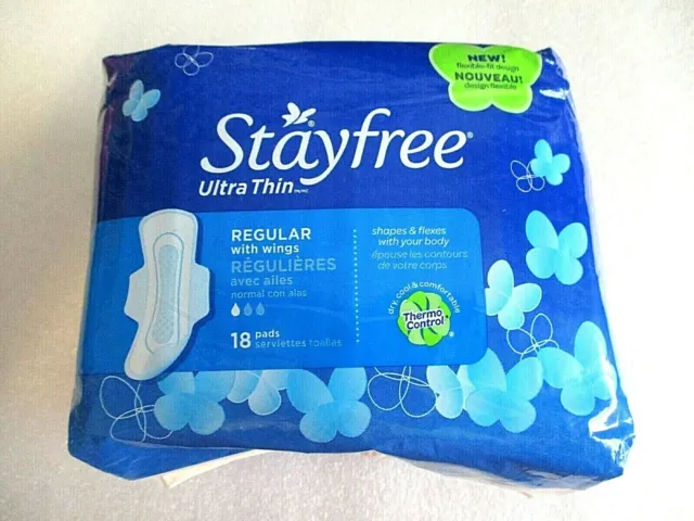 Almohadillas ultrafinas regulares Stayfree con alas, 18 unidades