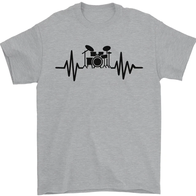 Drum Kit Pulse ECG Drummer Drumming Drum Mens T-Shirt 100% Cotton