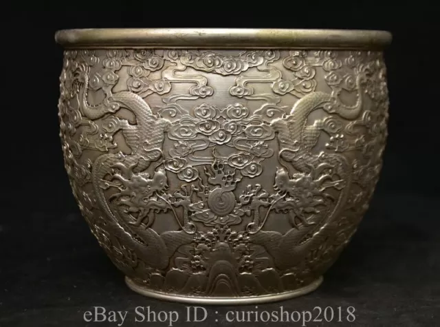 6" Qianlong Marked Chinese Silver Dynasty Dragon Beast Jar Pot Crock