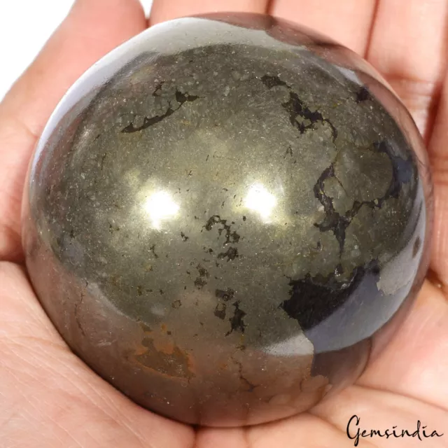 2530 Cts Natural Pyrite Sphere Crystal Reiki Healing Mineral Gemstone w/ Stand