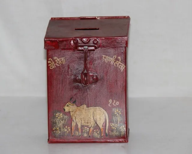 Caja de donación de madera vintage Nandi/vaca roja/caja de caridad de...
