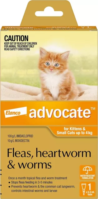 Advocate Flea Heartworm and Worm Treatment For 0-4 kg Small Cat Orange Pack of-1