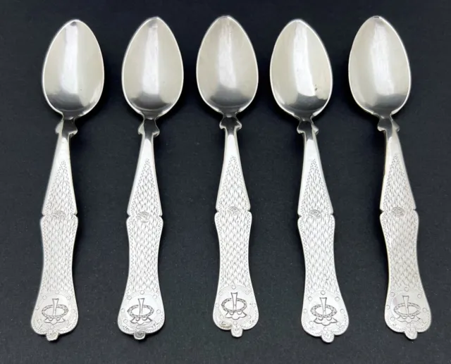 Antique, Turkish - Ottoman Empire, Silver Spoons, 5 pcs, 19th Cen., Tughra Stamp