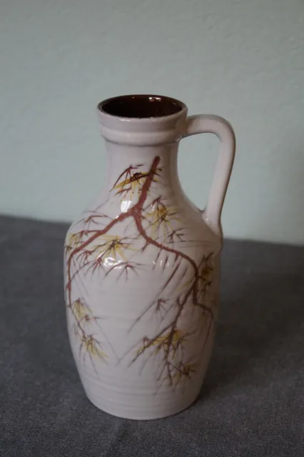 Vase 3051 West-Germany, Henkelvase, Keramik, weiß mit Blumen, 60er 60s 70er 70s