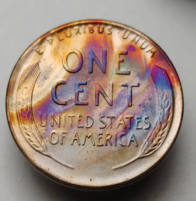 1955 wheat cent monster toning unc us Lincoln penny #236