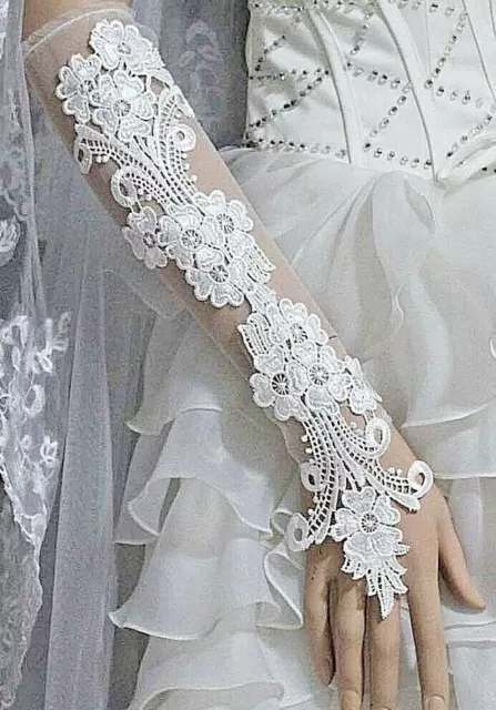 Bellissimi Guanti Pizzi Lunghi Senza Dita con Fiori Matrimonio SPOSA\Prom \Occasione