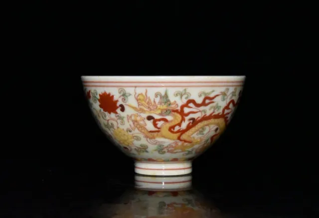 3.0" china old antique ming dynasty chenghua mark porcelain dragon pattern cup